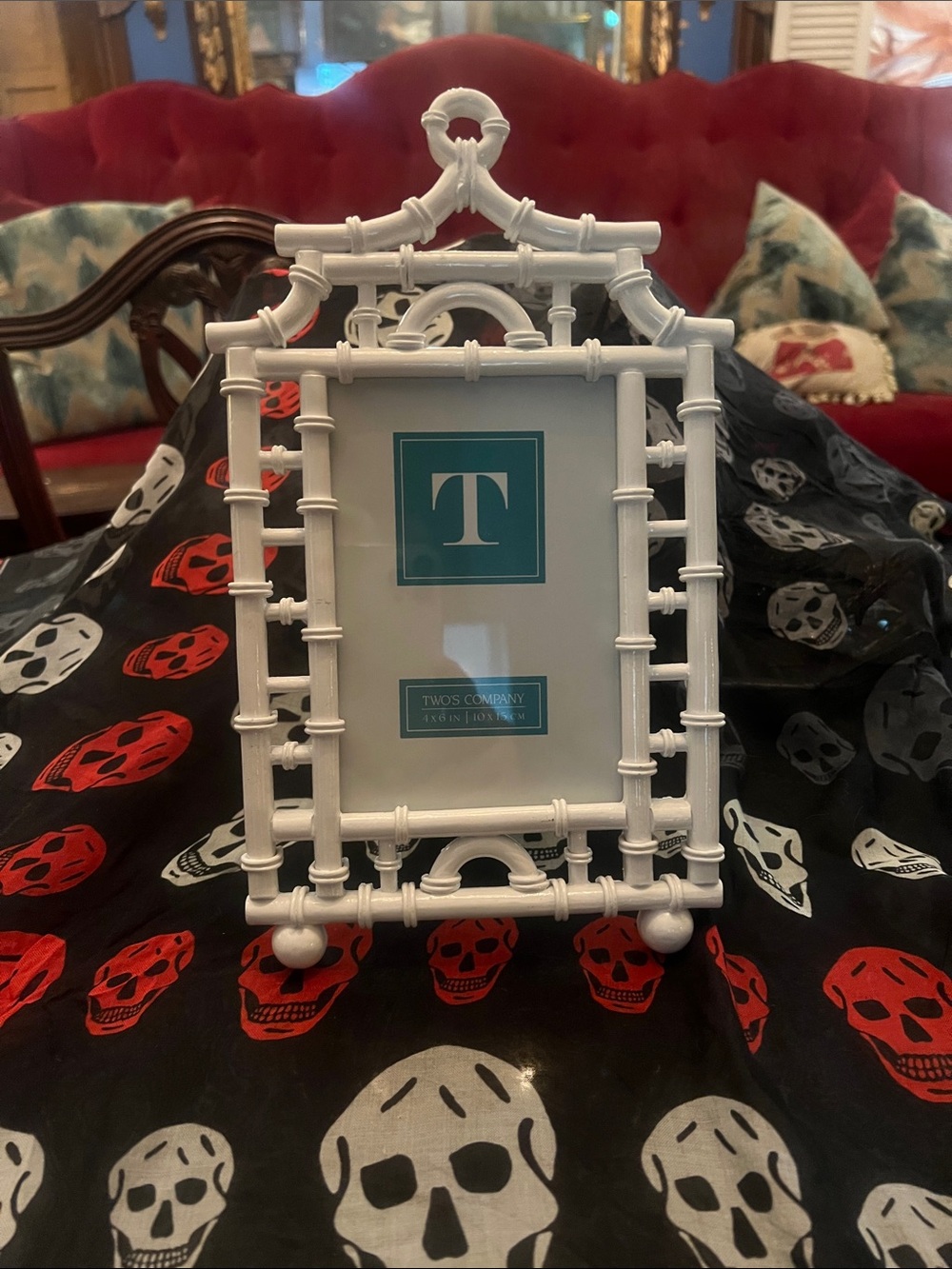 NEW Two's Company White Faux Bamboo Tabletop Picture Frame 4x6